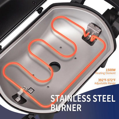 VANSTON Indoor/Outdoor Electric Grill, 1500W Electric Barbecue Grill & Smoker, Black with Built-In Thermometer