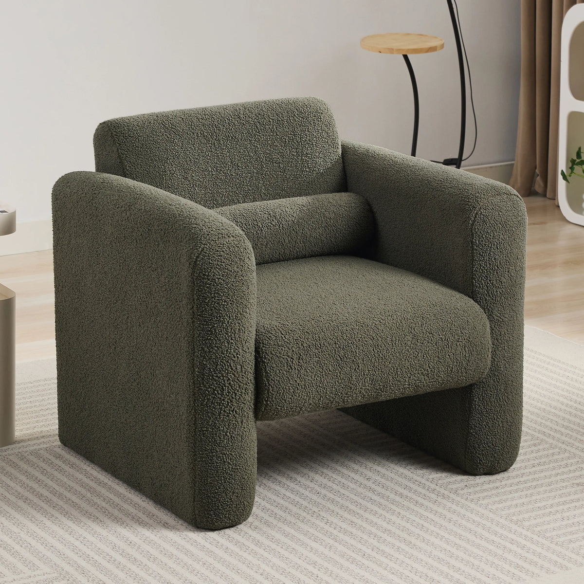 Euroco Modern Accent Chair Lambskin Sherpa Fabric Upholstered Comfy Reading Arm Chair Soft Padded Armchair with Back and Pillow,Burnt Orange