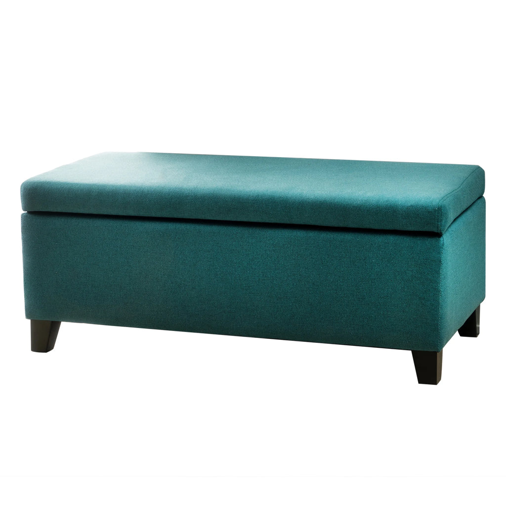 Noble House Hampton Contemporary Fabric Upholstered Storage Ottoman, White and Blue Floral