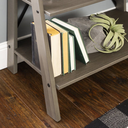 Walker Edison Solid Wood 4-Shelf Ladder Bookshelf, Brown