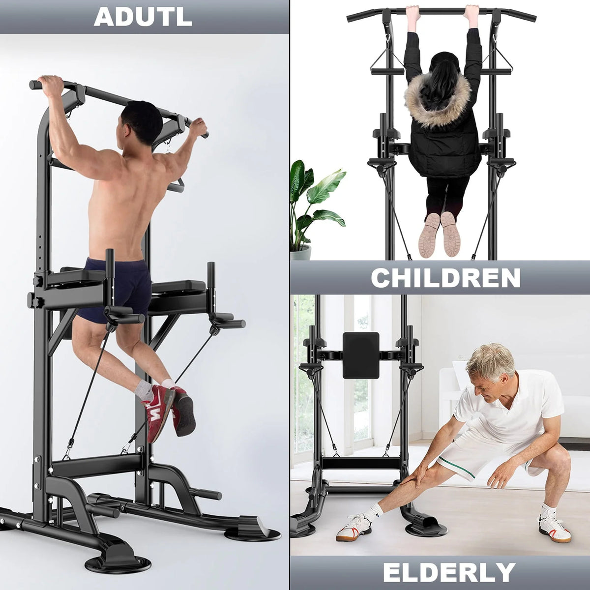 Tappio Multifunction Power Tower Dip Bar Station Pull Up Bar Stand for Home Gym, Adjustable Strength Training Fitness Equipment with Backrest,400lb Capacity