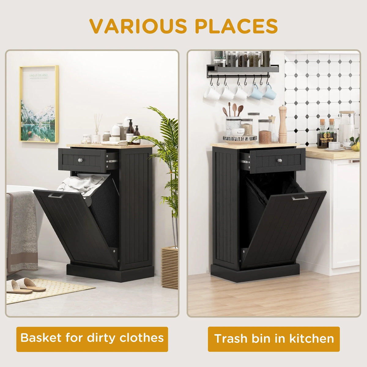HOMCOM Kitchen Tilt Out Trash Bin Cabinet, Free Standing Recycling Cabinet