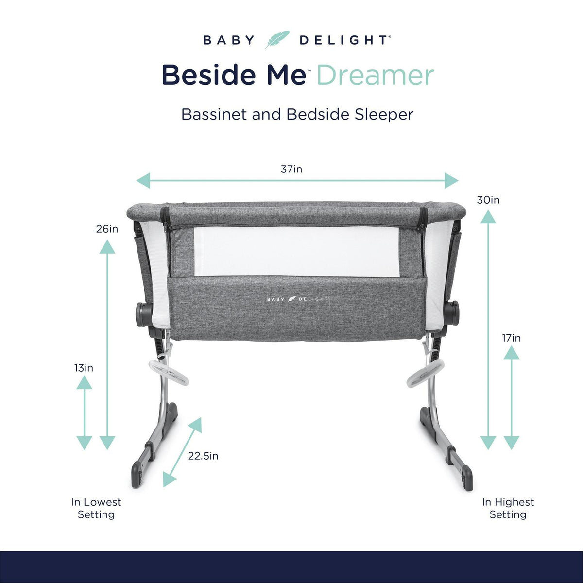 Baby Delight Beside Me Dreamer Bassinet &amp; Bedside Sleeper. Charcoal Tweed. Ages 0-5 Months (Unisex)