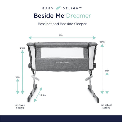Baby Delight Beside Me Dreamer Bassinet &amp; Bedside Sleeper. Charcoal Tweed. Ages 0-5 Months (Unisex)