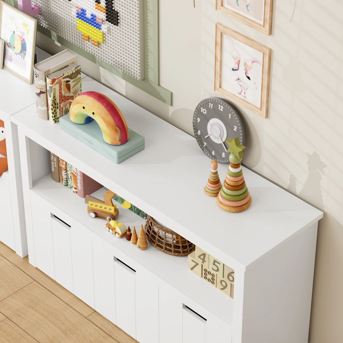 Homfa Kids Toy Storage, Cubes Storage Bins with 3 Drawers, White Toy Box with Shelves and Wheels