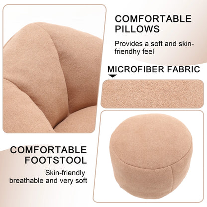 MOONMISS Microfiber Upholstered High Pressure Foam Round Lazy Bean Bag Sofa Chair with Ottoman-Gray