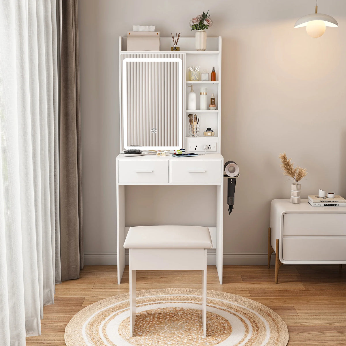 Makeup Vanity Desk with Mirror & Adjustable LED Lights,Hidden Storage