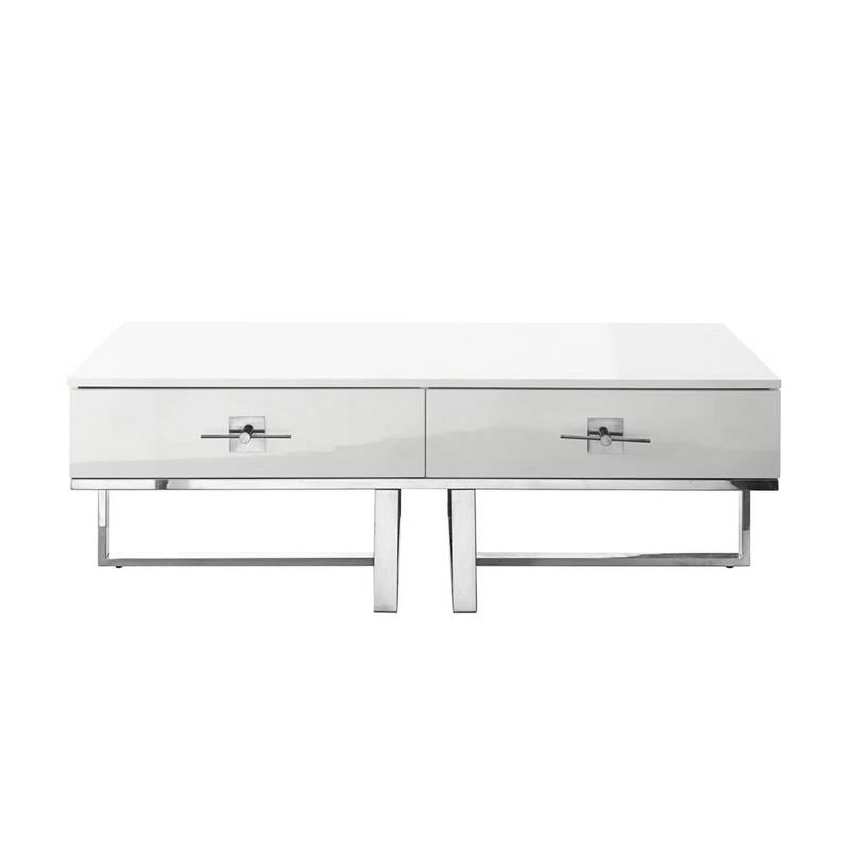 Posh Living Mano 2-Drawers Stainless Steel Base Coffee Table - Light Gray/Chrome