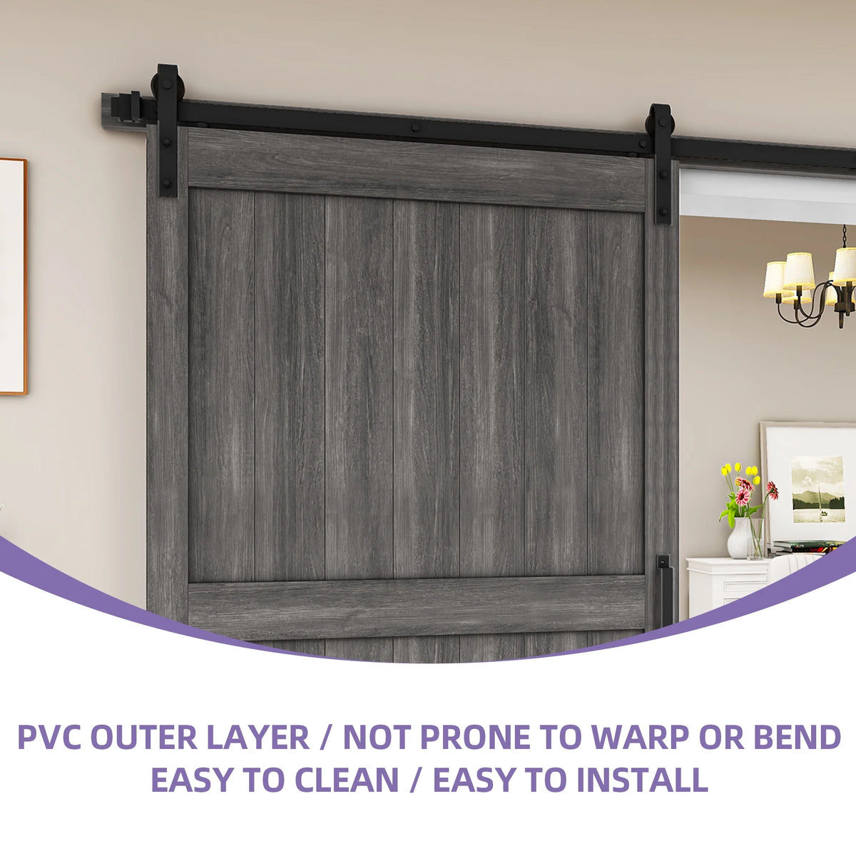 Uforic 48" x 84" Silding Barn Door,with Hardware Kit Rail,and Handle,Pulleys, Gray