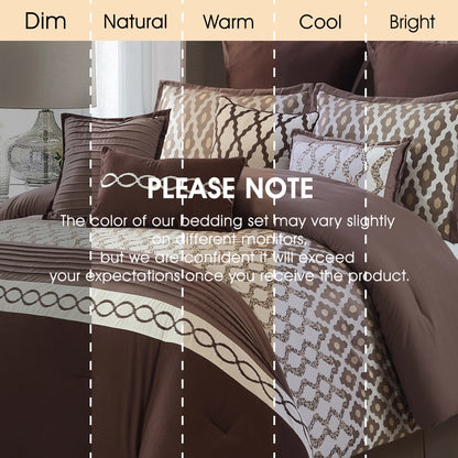 LANCO MODERN LIFESTYLE King Size Comforter Set, Burgundy, 10 Piece Bed in a Bag for All Seasons, Luxury Extreme Comfort Bedding Sets with Bedskirt, Pillow Shams, Euro Shams and Decor Pillows