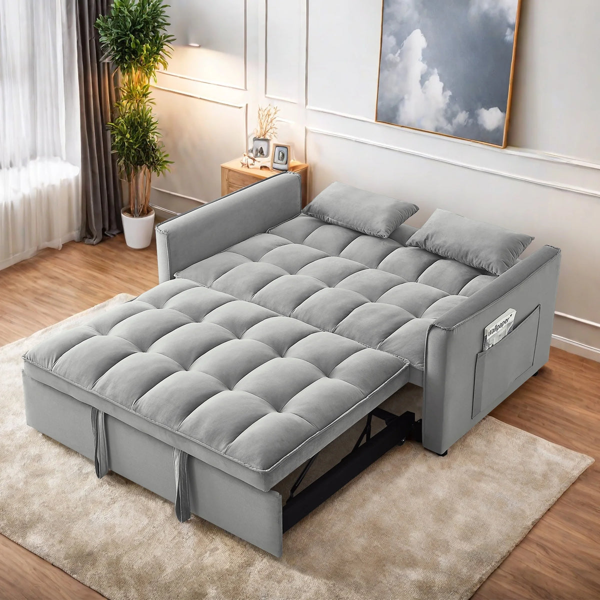 Convertible Sofa Bed,3-in-1 Sleeper Sofa with Pull Out Bed,Sleeper Futon Couch Loveseat with Adjsutable Backrest and Pillows for Living Room,Black