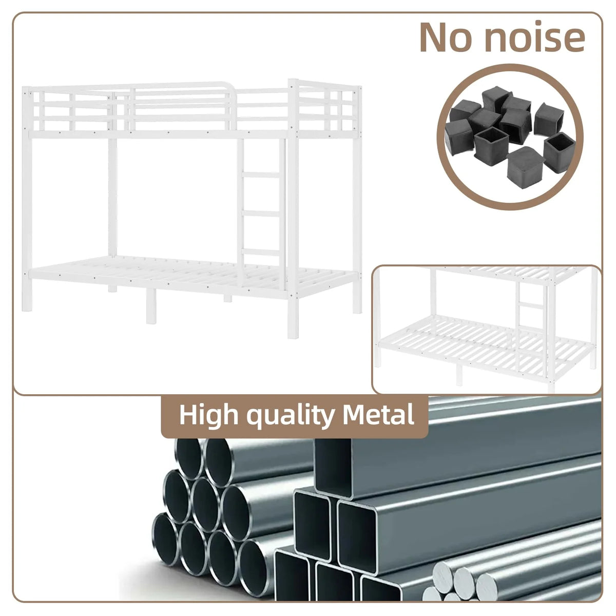 Miniyam Full over Full Metal Bunk Bed Frame with Dual Guardrails and Ladders, Heavy-Duty Quiet Design, Black