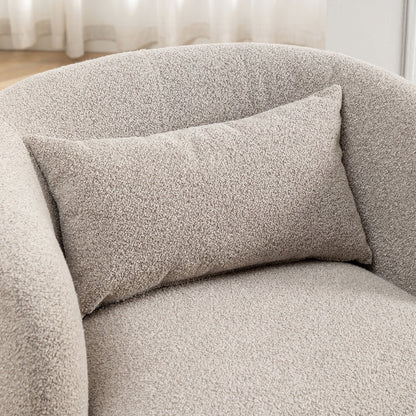 34" Wide Boucle Swivel Barrel Chair, No Assembly Round Upholstered Armchair Accent Chair Single Sofa Chair with Toss Pillow for Living Room and Bedroom, Taupe