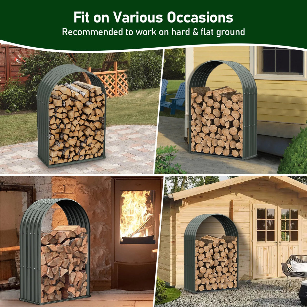 TRAMULL Outdoor Heavy Duty Galvanized Steel Log Holder