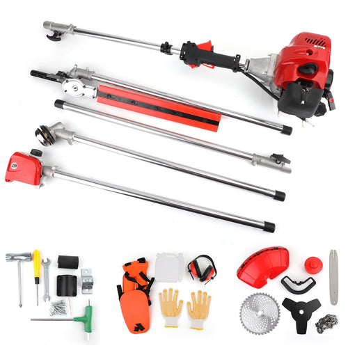 TOPTENG 52cc 2 Stroke 5 in 1 Gas Engine Multi Garden Tool, Hedge & String Trimmer, Brush Cutter, Edger, Pole Saw Chainsaw Pruner with Extension Pole, Trimming Combo Brushcutter Kit for Yard Lawn Care