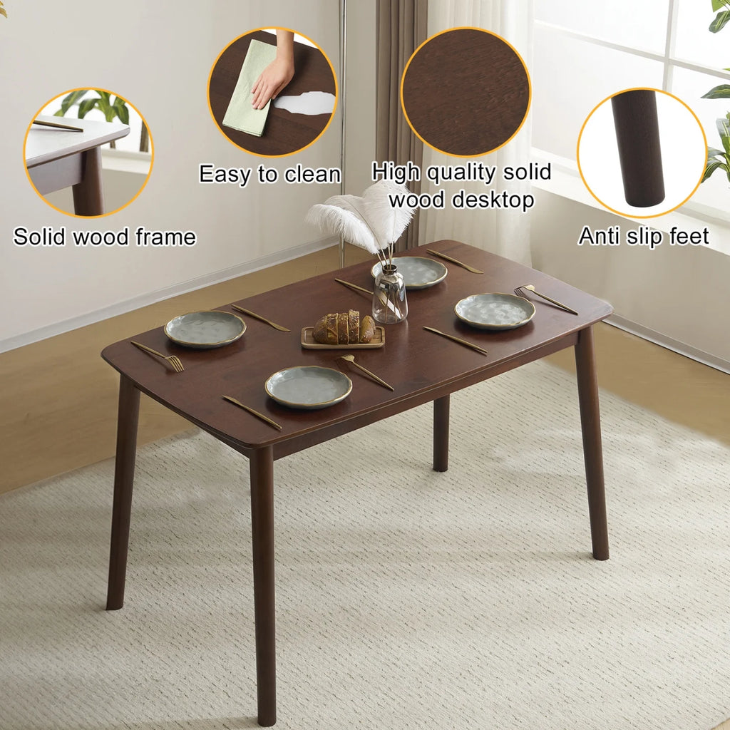 5-Piece Wooden Kitchen Table and Chair Set, Dinette Sets with 1 Rectangular Table and 4 Upholstered Chairs, Space-Saving Dining Table Set for 4, Natural