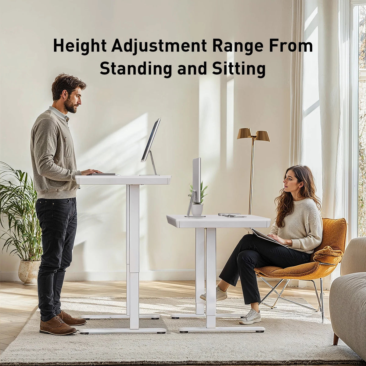 CHITOOMA Glass Top Electric Standing Desk with Drawer, 48'' x 24'' Electric Height Adjustable Desk with USB Charging Ports, Sit Stand up for Home Office