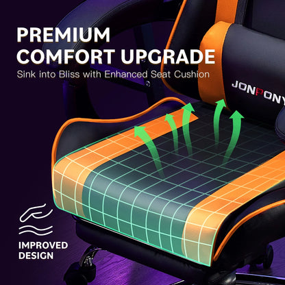 JONPONY Big and Tall Gaming Chair, Ergonomic Design, Gamer Chair PU Leather with Footrest and Lumbar Support, High Back Office Chair Support 8 Hours Long Sitting, Computer Chair,Black Grey