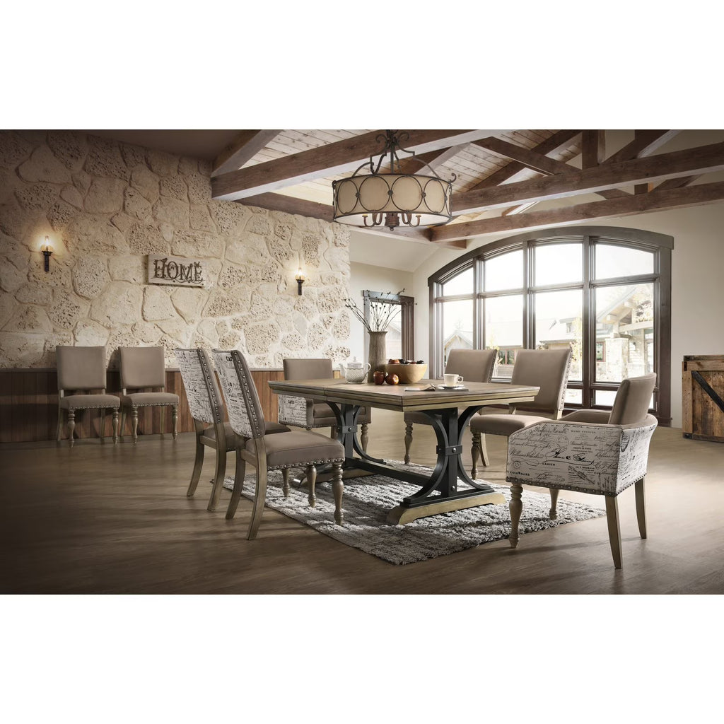 Roundhill Furniture 9-Piece Extendable Table with Nailhead Armchairs Dining Set, Driftwood