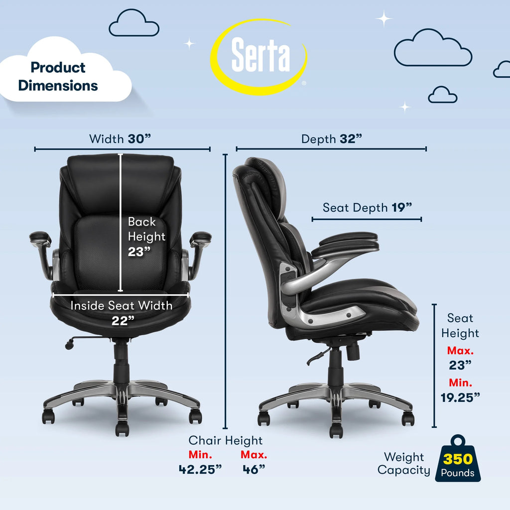 Serta Lumbar Support and Swivel Manager Desk Chair, Black