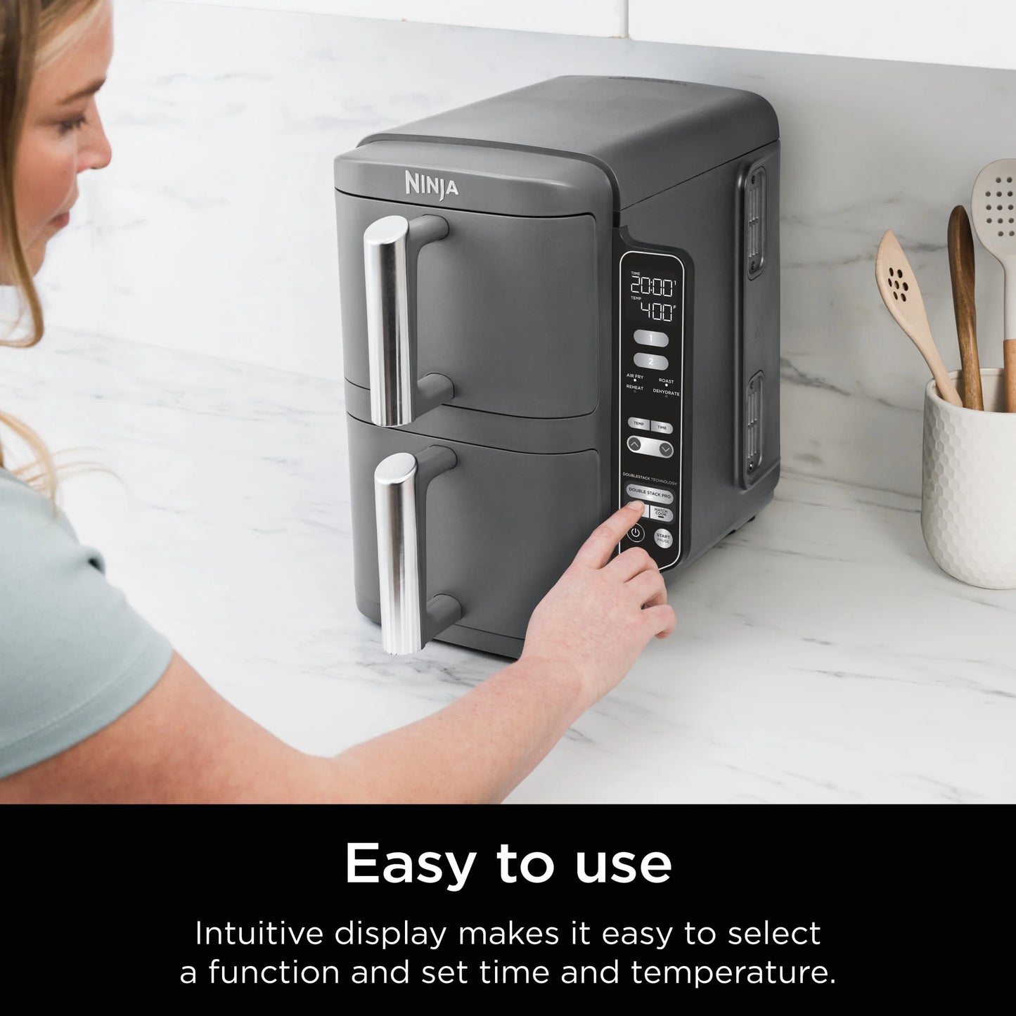 Ninja DoubleStack XL 2-Basket Air Fryer, DoubleStack Technology Cooks 4 Foods at Once, Space Saving Design, 10 QT, 4-in-1, Smart Finish & Match Cook, SL400