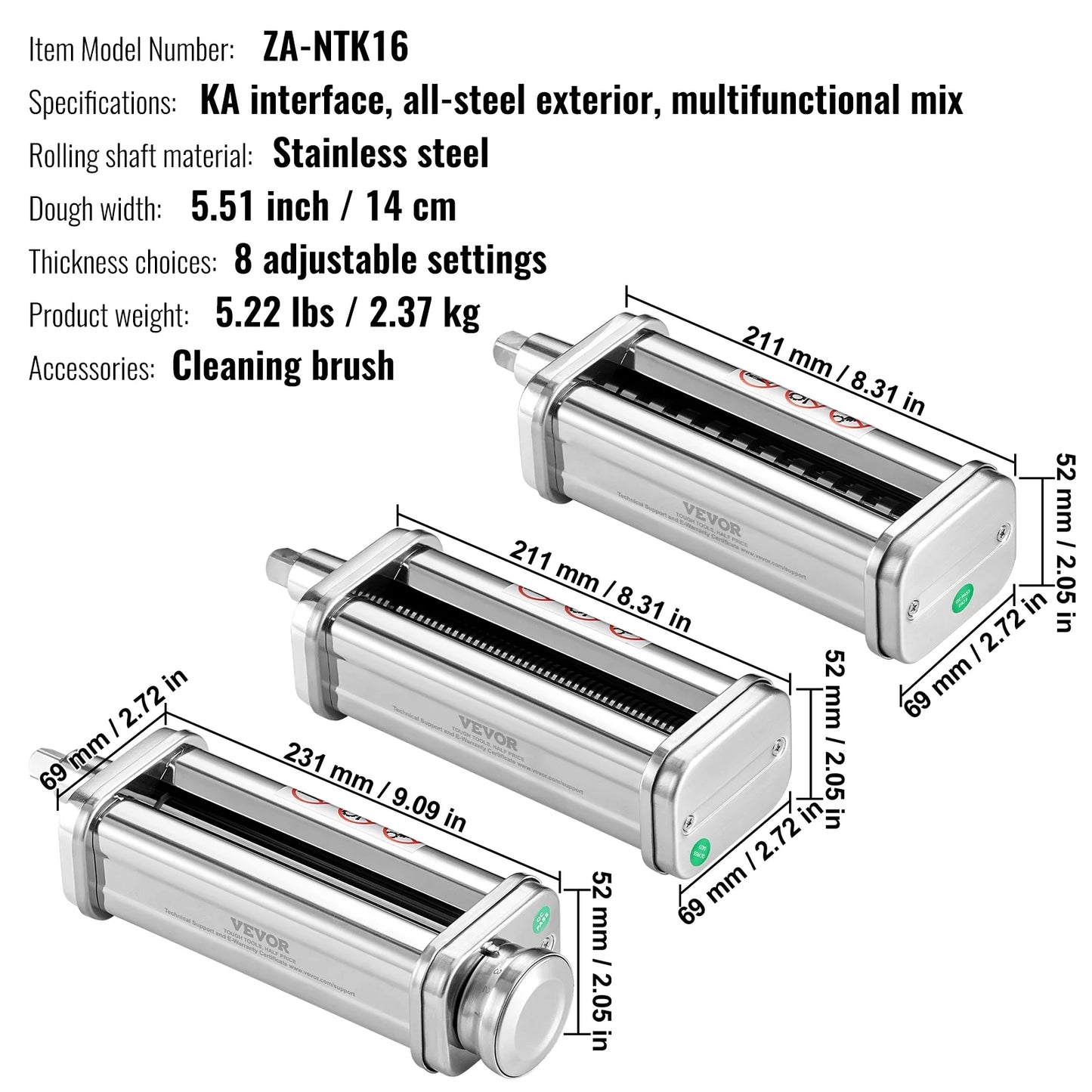 KFFKFF Pasta Maker Attachment for All Kitchenaid Mixers, Kitchen Aid Stand Mixer Set Accessories with 3 Shafts Including Dough Roller Spaghetti Cutter Fettuccine