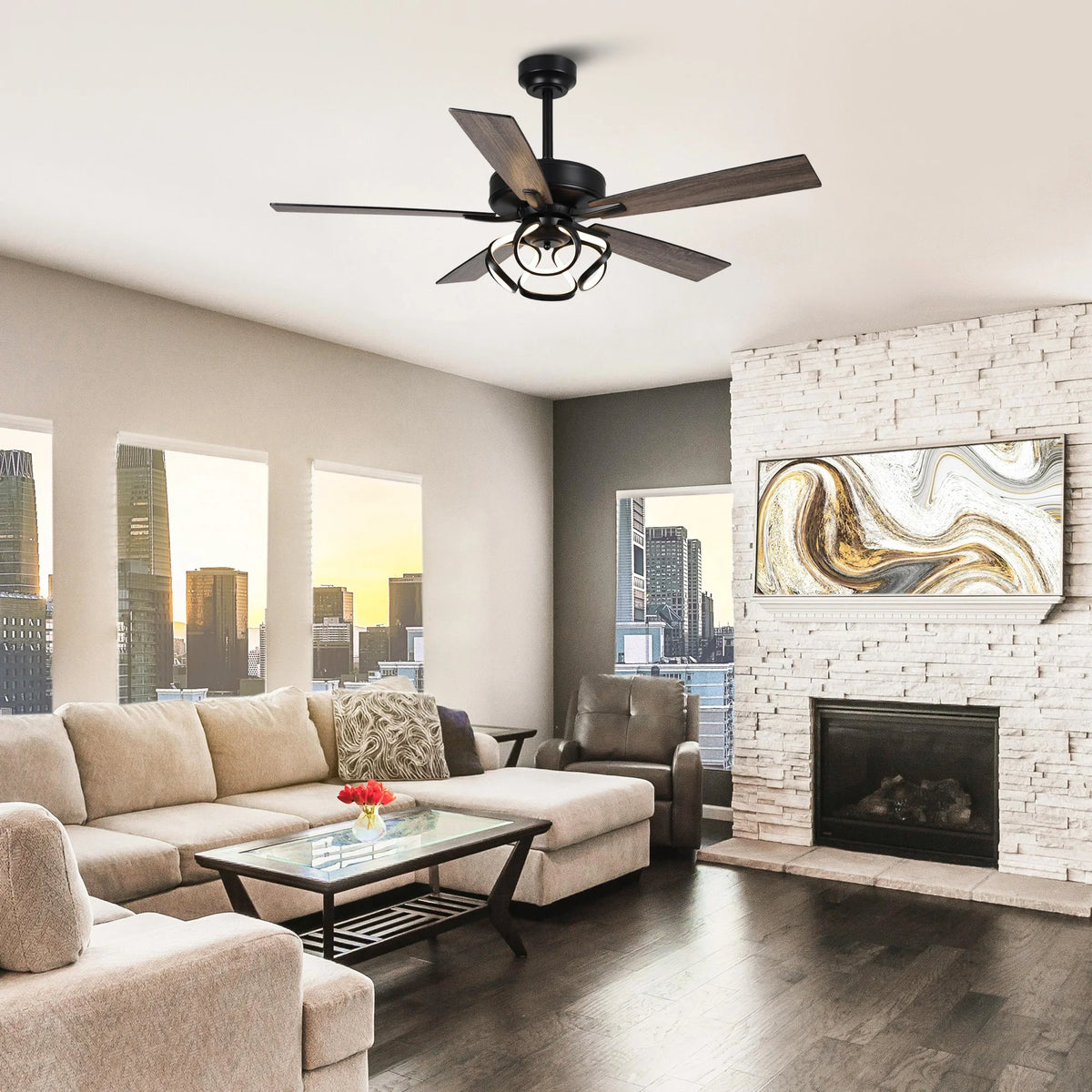 Parrot Uncle 52-Inch Contemporary Chrome Ceiling Fan with Integrated LED Lights and Remote Control