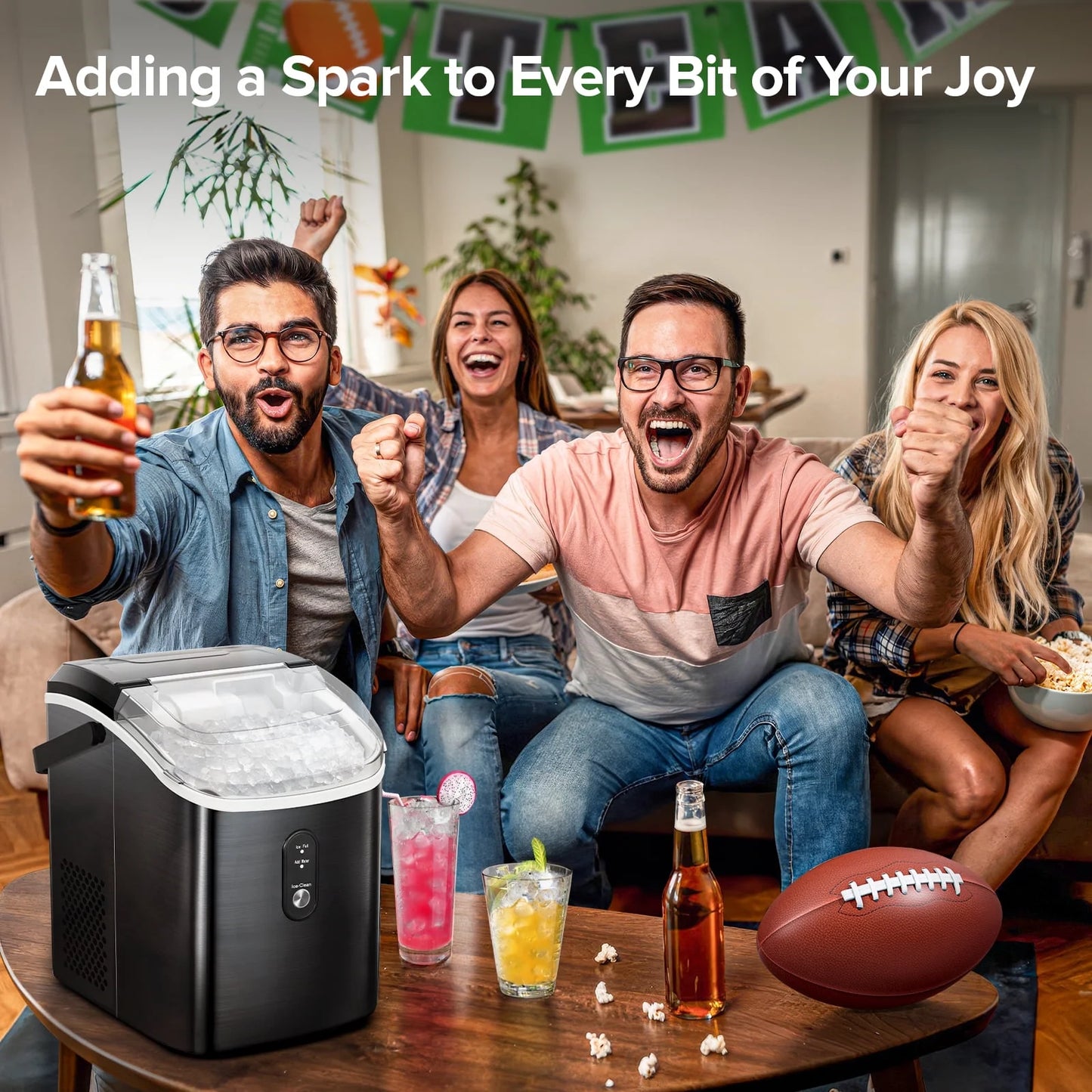 Auseo SS Nugget Countertop Ice Maker with Soft Chewable Ice, 35Lbs/24H, Self-Cleaning, Ice Scoop, Stainless Steel Silver, for Kitchen/Office/Party