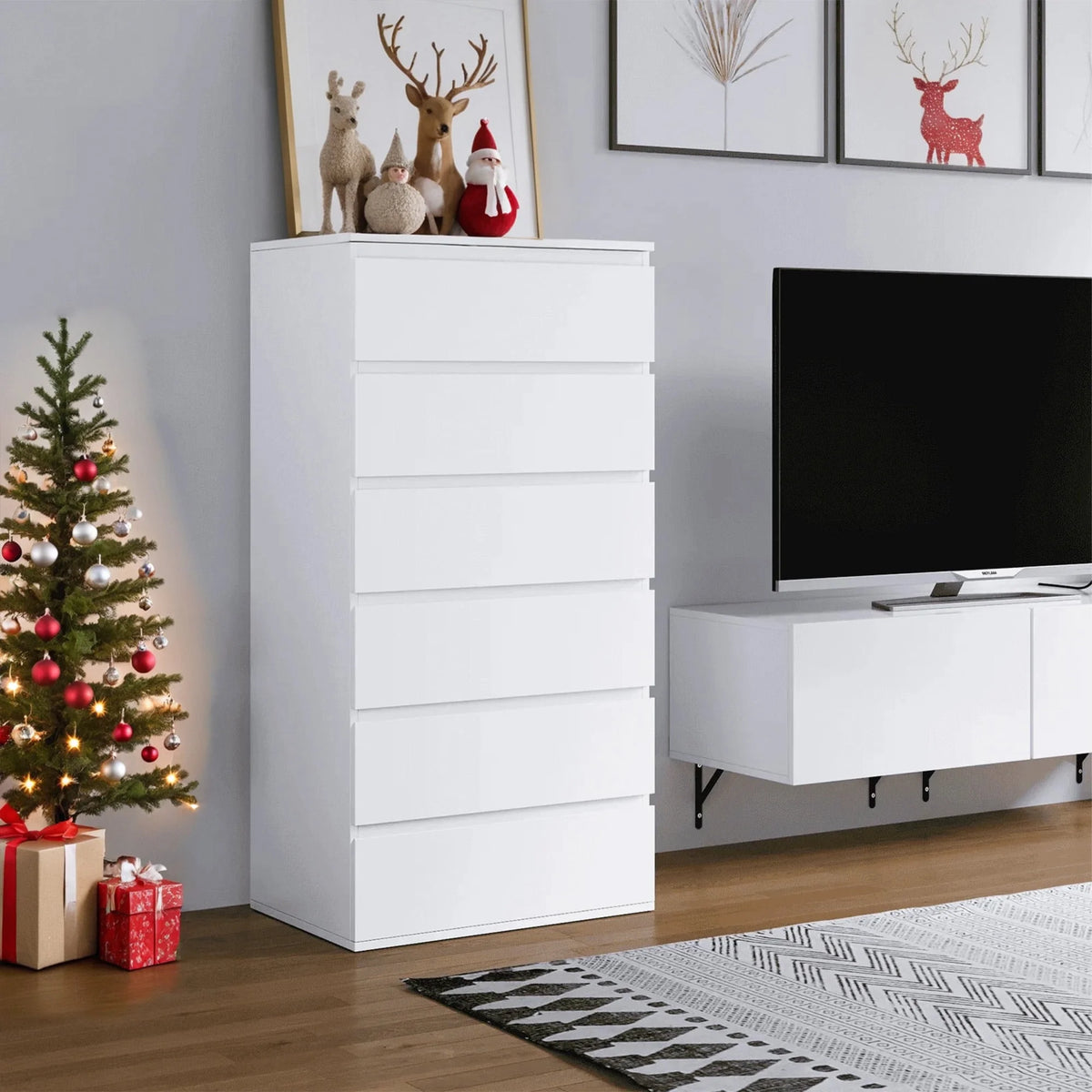 Homfa 5 Drawer White Dresser, Modern Storage Cabinet for Bedroom,Tall Chest of Drawers for Living Room