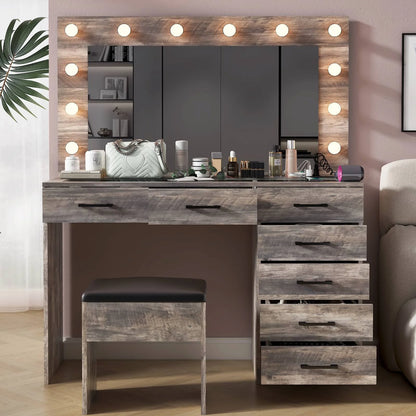 Ktaxon Large Makeup Vanity, Vanity Table Set w/ Visible Glass Top w/ Charging Station, White