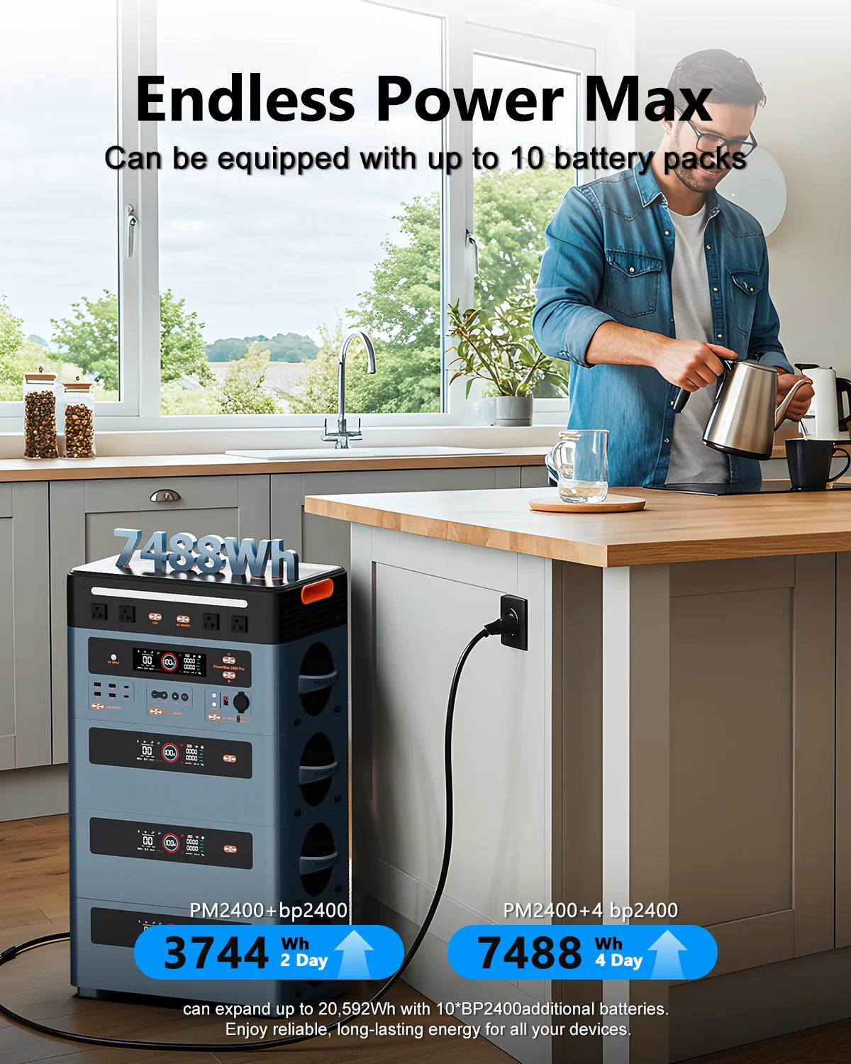 OSCAL PowerMax 6000 Portable Power Station, 3600Wh LiFePO4 Battery with 6000W Output, BP3600 Expansion Battery & 200W Solar Panels, Solar Generator for Camping, Home, Outdoor, Emergency Use