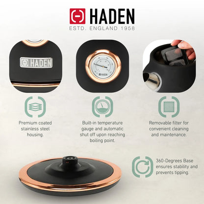 Haden Dorset 1.7 Liter Electric Water Kettle with Base, Putty & Chrome