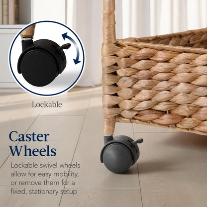 Best Choice Products 3-Tier Water Hyacinth Rolling Nursery Caddy w/ Wheels, Utility Cart, Storage Organization - Natural