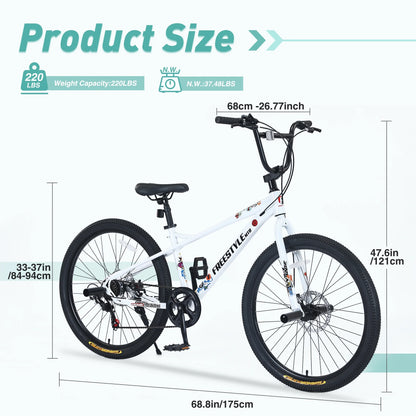 Aukfa 26" Freestyle BMX Bikes,Kids Mountain Bike for Boys Girls,Shimano 7 Speed,Double Disc Brakes,Blue
