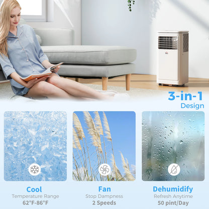 HOMCOM 8,000 BTU Portable Air Conditioner Fan with Remote for Rooms Up to 344 Sq. Ft., Evaporative Cooler, Home AC Unit with Dehumidifier, Black