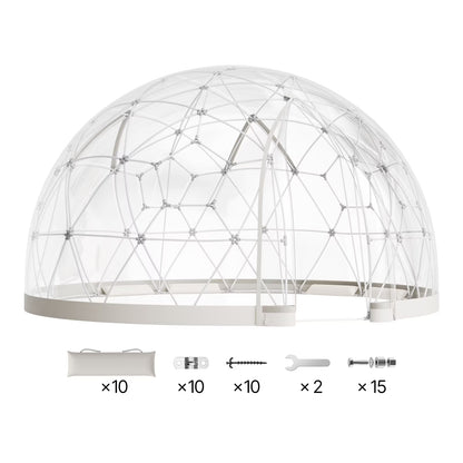 KFFKFF Outdoor Garden Dome, 15 x 9.5 ft Clear Bubble Tent for 10-14 People, Weather-Resistant Geodesic Greenhouse with Window, PVC Dome Tent for Patios, Camping, Parties, and Weddings
