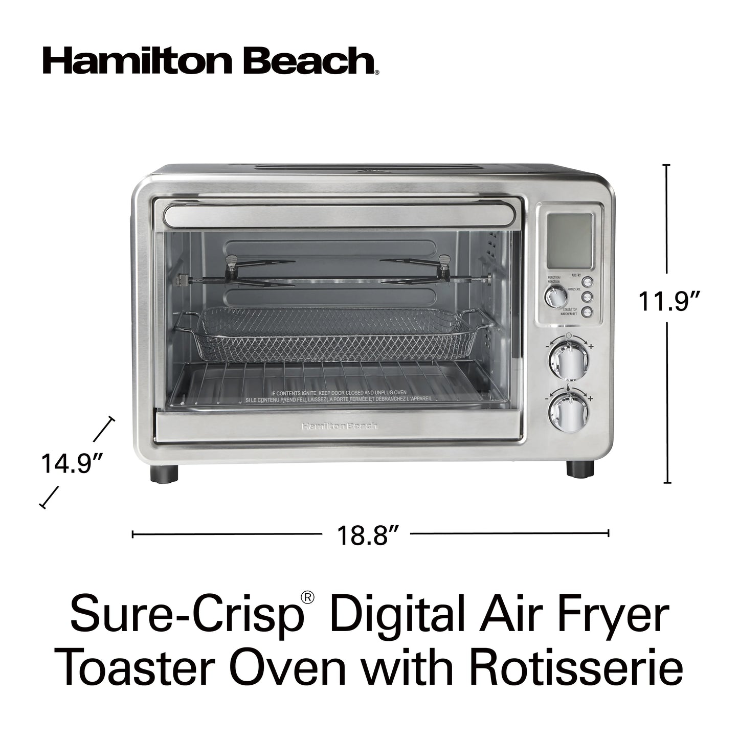 Hamilton Beach Sure-Crisp 6 Slice Countertop Toaster Oven with Sure-Crisp Air Fryer Function, Stainless Steel