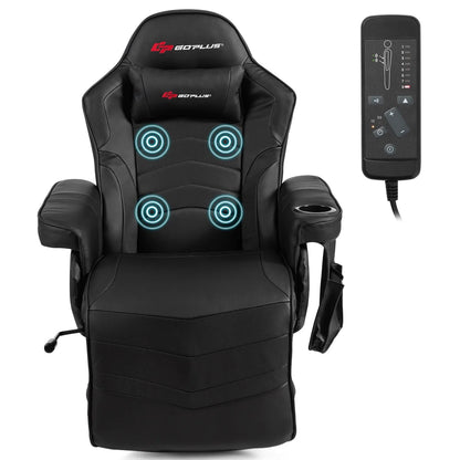 Goplus Massage Gaming Recliner Reclining Racing Chair Swivel Black
