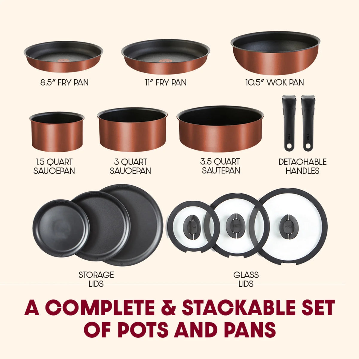 T-fal Ingenio Expertise Nonstick 14-Piece Cookware Set, Induction Oven Safe up to 500F, Detachable Handle, Onyx Black