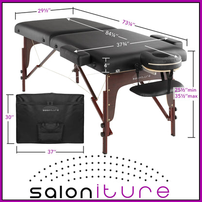 Saloniture Professional Portable Lightweight Bi-Fold Memory Foam Massage Table with Reiki Panels  - Includes Headrest, Face Cradle, Armrests and Carrying Case - Burgundy