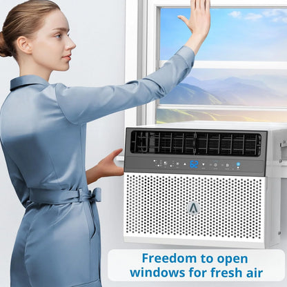 8,000 BTU Window Air Conditioner, Wi-Fi Enabled with Remote Control, Cools Up to 370 Sq. Ft., Washable Filter, Ultra-Quiet and Energy Efficient, Sleek White Design