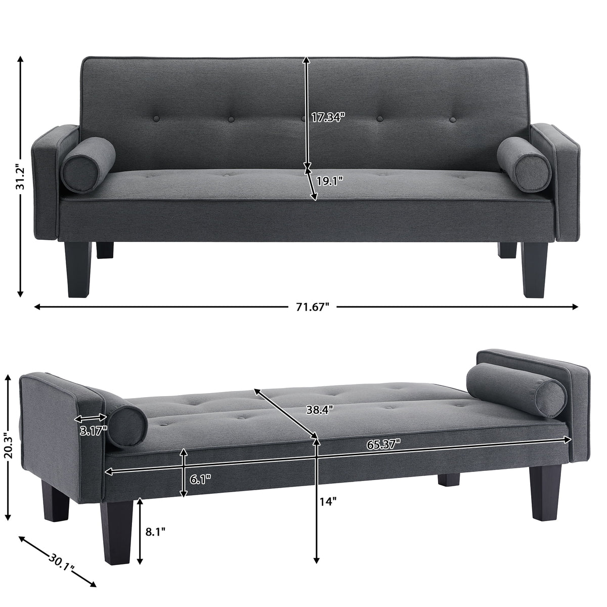 Convertible Futon Sofa Bed,Gray Upholstered Futon Couch Fabric Sleeper Sofa for Living Room Apartment
