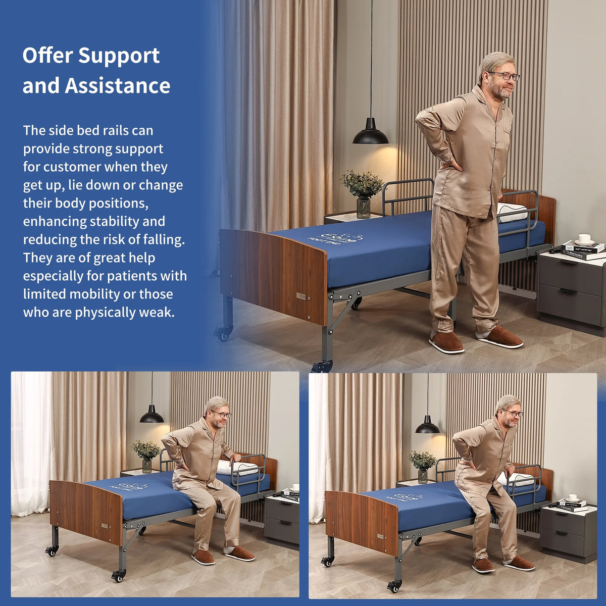 ESHINE Hospital Bed with 6" Waterproof Mattress - Wireless Remote, Headboard, 2.5" Wheels, Head & Foot Incline