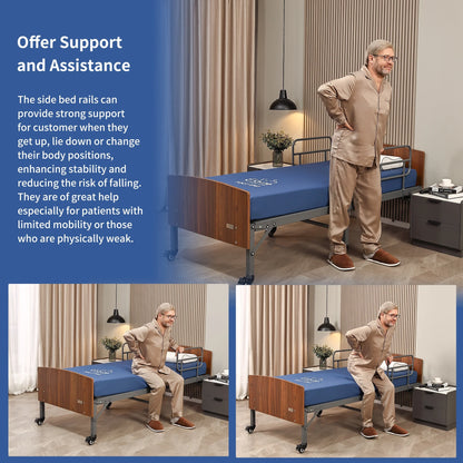 ESHINE Hospital Bed with 6" Waterproof Mattress - Wireless Remote, Headboard, 2.5" Wheels, Head & Foot Incline