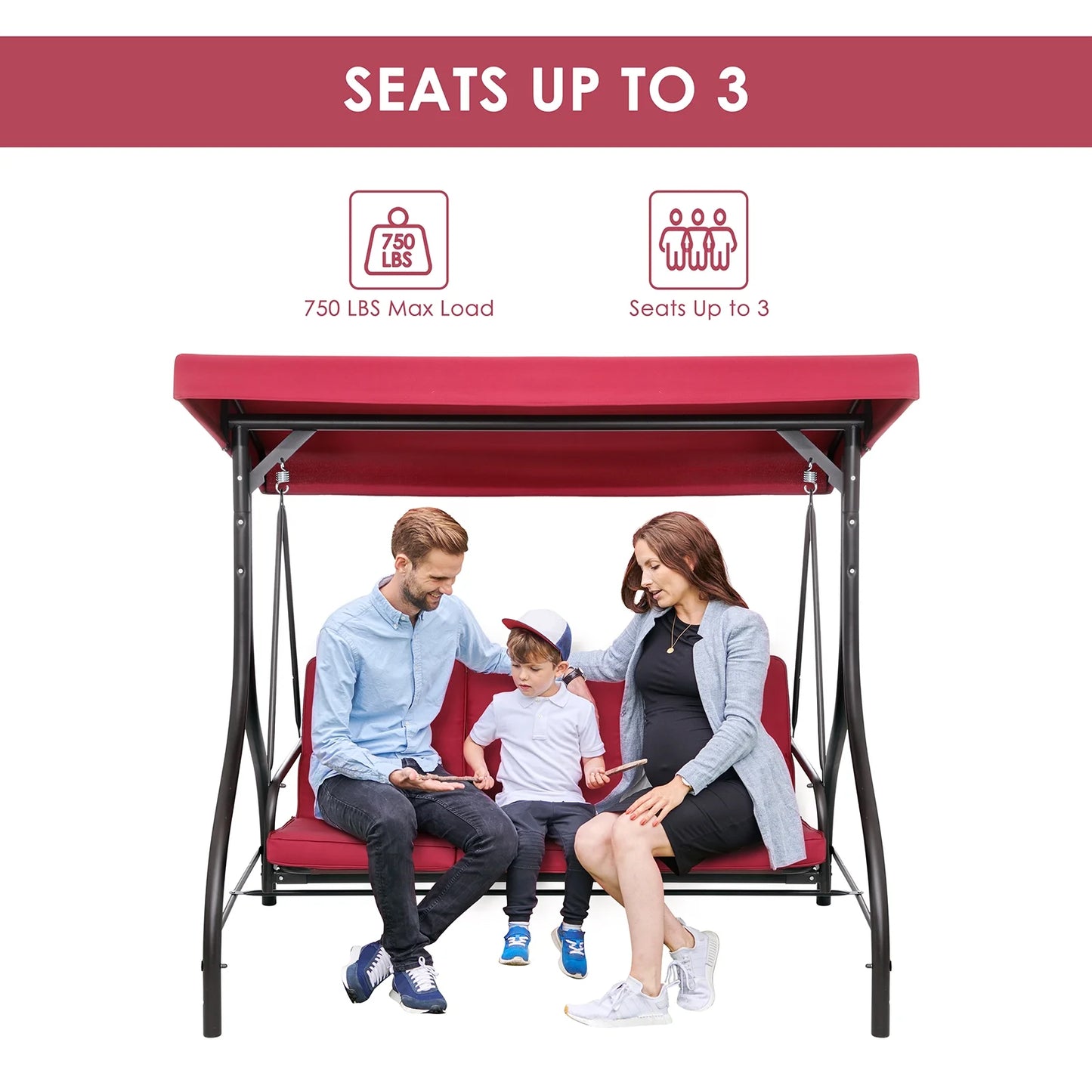 Arlopu 3 Person Porch Swing Outdoor Converting Canopy Swing Glider with Canopy