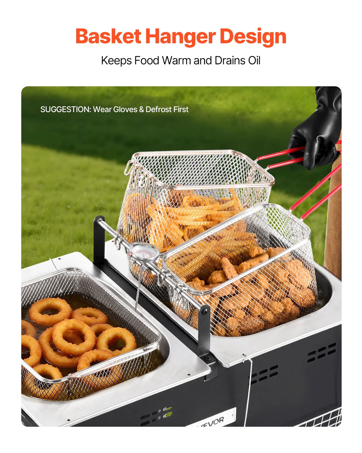 VEVOR Outdoor Propane Deep Fryer, Dual-Tank 16QTx2 Large Capacity Commercial Fryer,Stainless Steel Fish Cooker with 3 Basket,Thermometer,Floor Standing Fryers for Catering Event Camping,50,000 BTU