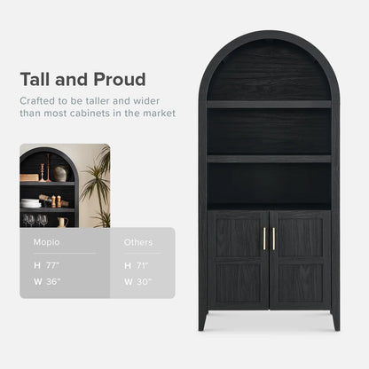 mopio Lauren 65.4" Arched Cabinet, 5-Tier Arched Bookcase with Doors and Shelves, Arched Bookshelf with Storage, Kitchen Pantry Cabinet, Wooden Storage Cabinet for Living Room, Kitchen (Oak)