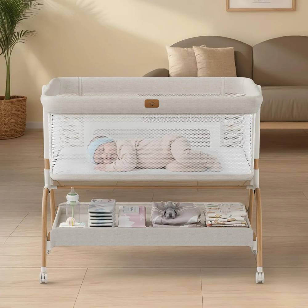 BabyBond Baby Bassinet Bedside Crib with Mattress and Soft Breathable Sheet