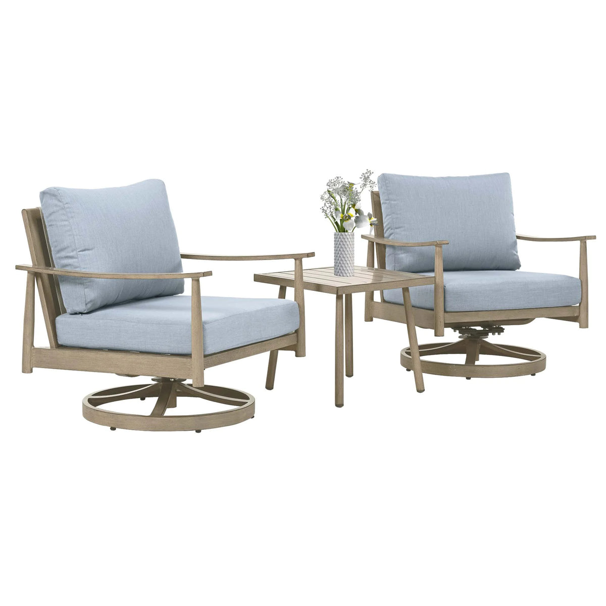 HAPPATIO Aluminum Outdoor Furniture Set - 5 Pieces Patio Furniture Set Includes 1 Side Table, 2 Swivel Chairs and 2 Ottomans with Thick Cushion, Patio Conversation Set for Backyard Poolside (Grey)