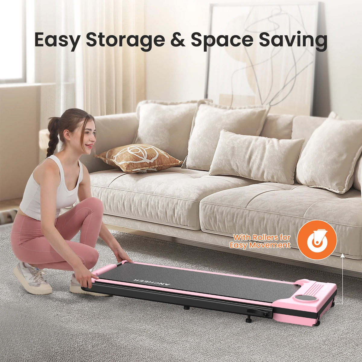 ANCHEER Portable Folding Walking Pad 300lb, 7.5 MPH Under Desk Treadmill with Remote Control & LED Display,2 in 1 Walking Pad Treadmill for Home/Office/Exercise(Pink)